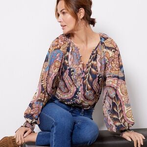NWOT Sanctuary Sheer Boho Tapestry Paisley Button Blouse Size XS